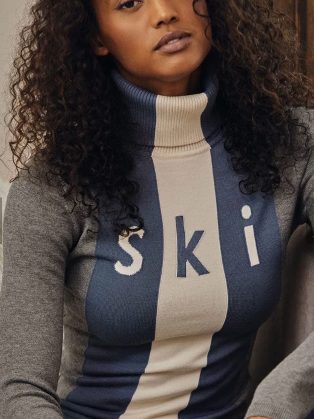 Alp N Rock Women's Ski Cowlneck Sweater - Blue, Cream, Gray